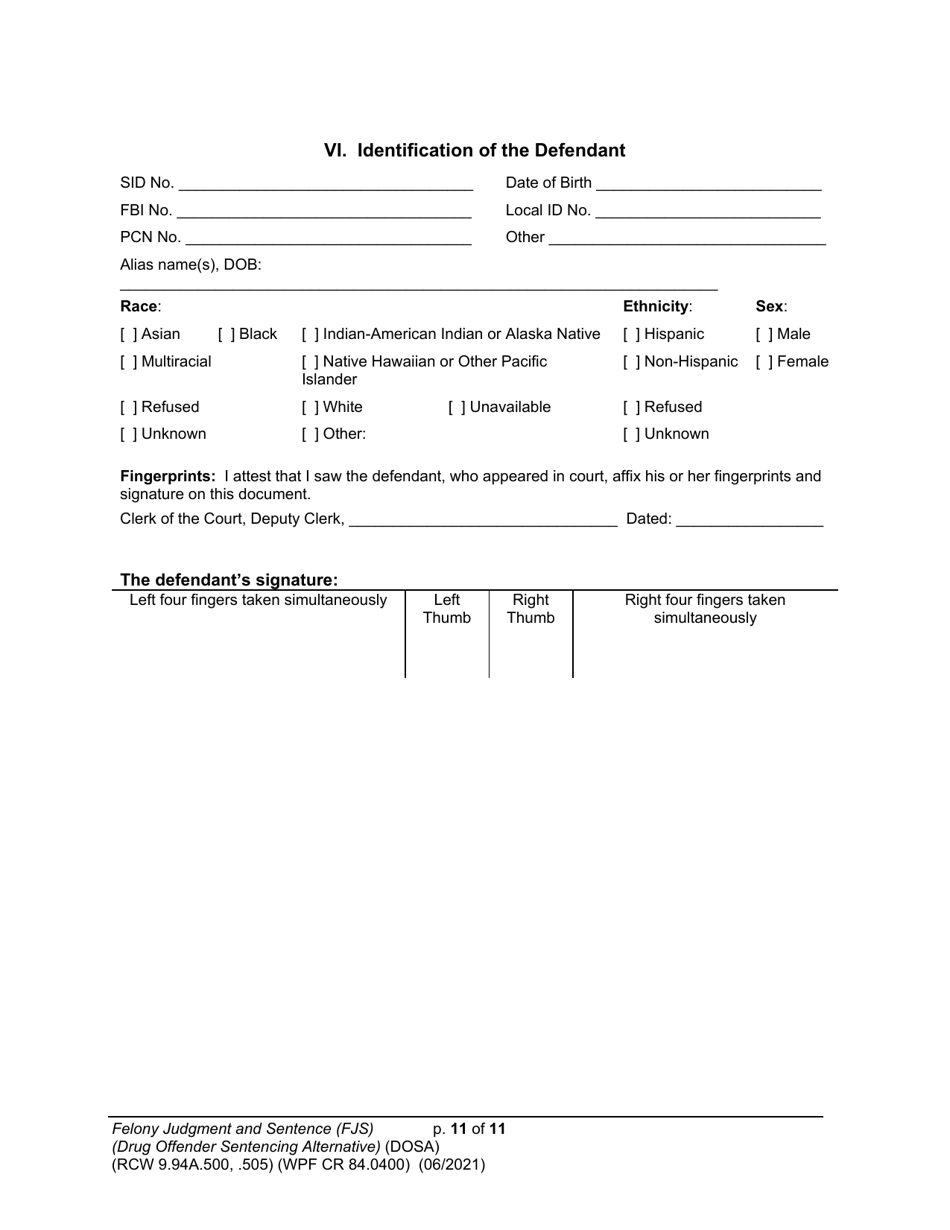 Form WPF CR84.0400 DOSA Felony Judgment and Sentence - Drug Offender Sentencing Alternative - Washington, Page 11