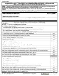 SD Form 823 &quot;Division/Branch/Office Standardized Record and Information Program Evaluation Form&quot;