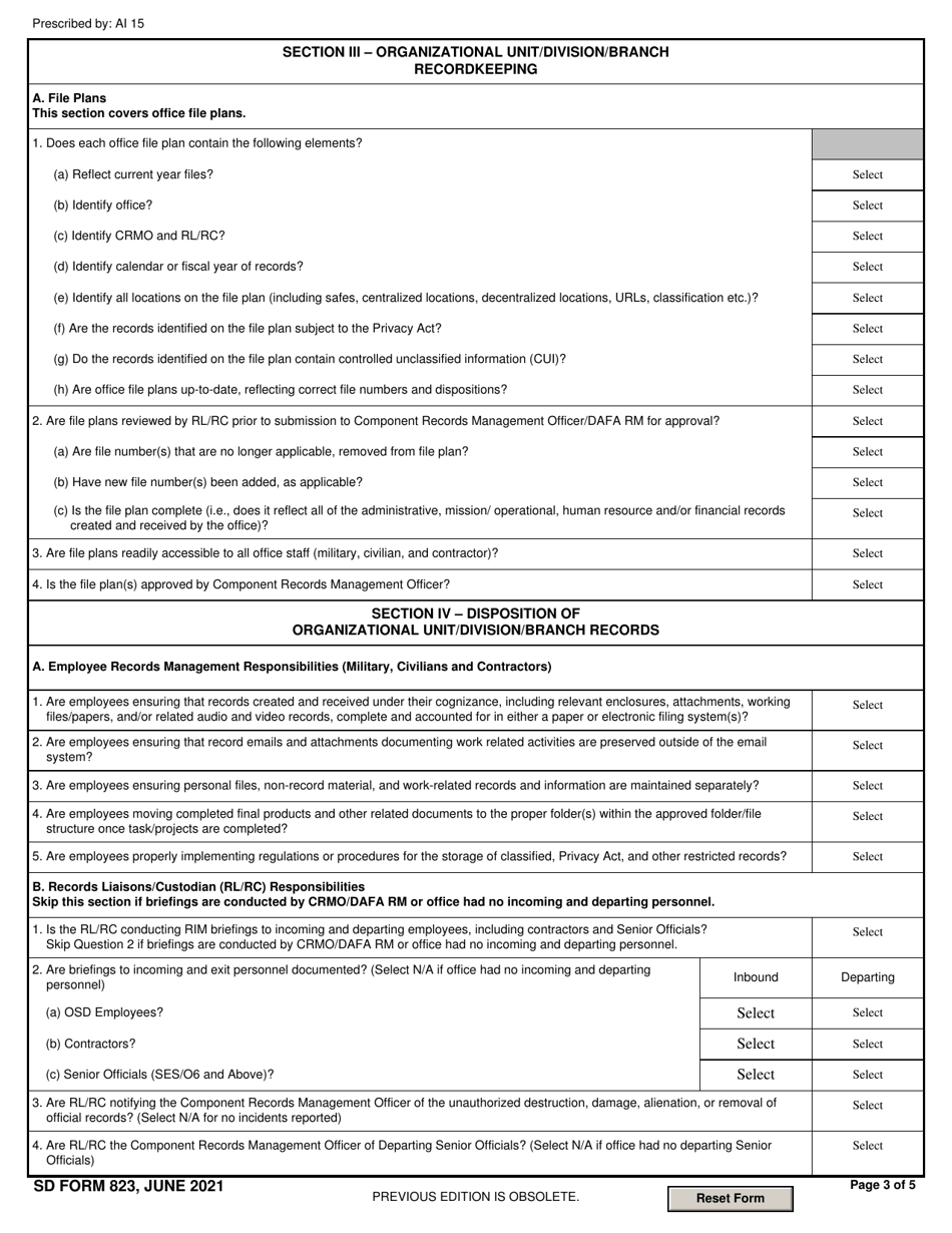 SD Form 823 Download Fillable PDF or Fill Online Division/Branch/Office ...