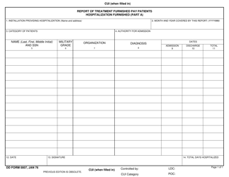 Document preview: DD Form 0007 Part A Report of Treatment Furnished Pay Patients Hospitalization Furnished