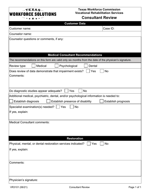 Form VR3101 Consultant Review - Texas