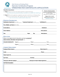 Unrestricted Certificate Application - Utah