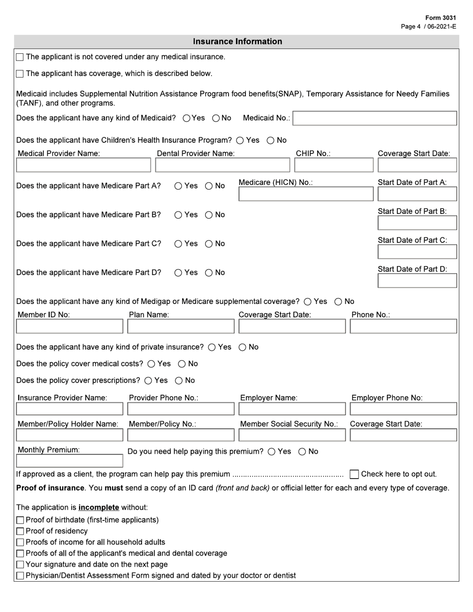 Form 3031 Children With Special Health Care Needs (Cshcn) Program Application - Texas, Page 4