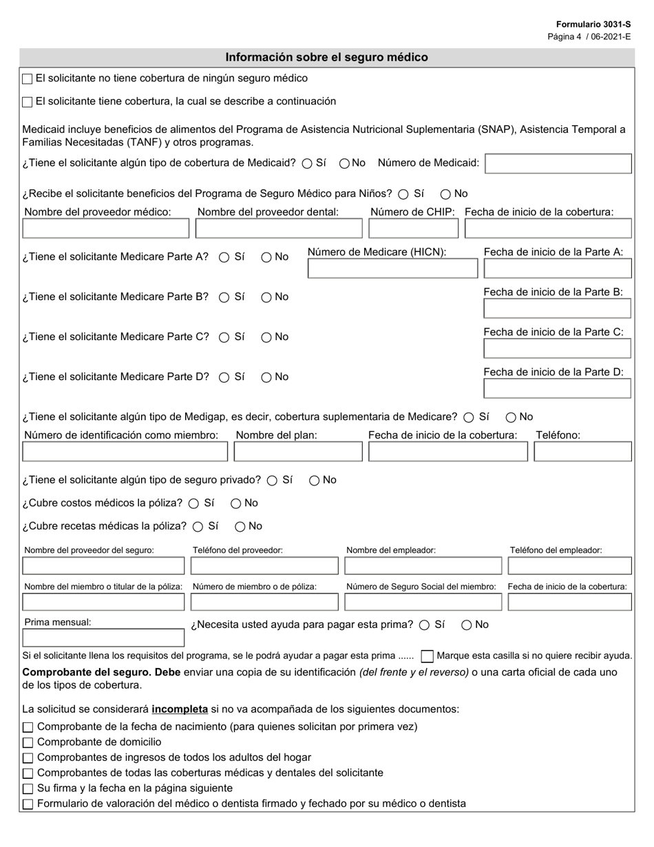 Formulario 3031-S Solicitud De Beneficios Del Programa Para Ninos Con Necesidades Medicas Especiales (Cshcn) - Texas (Spanish), Page 4