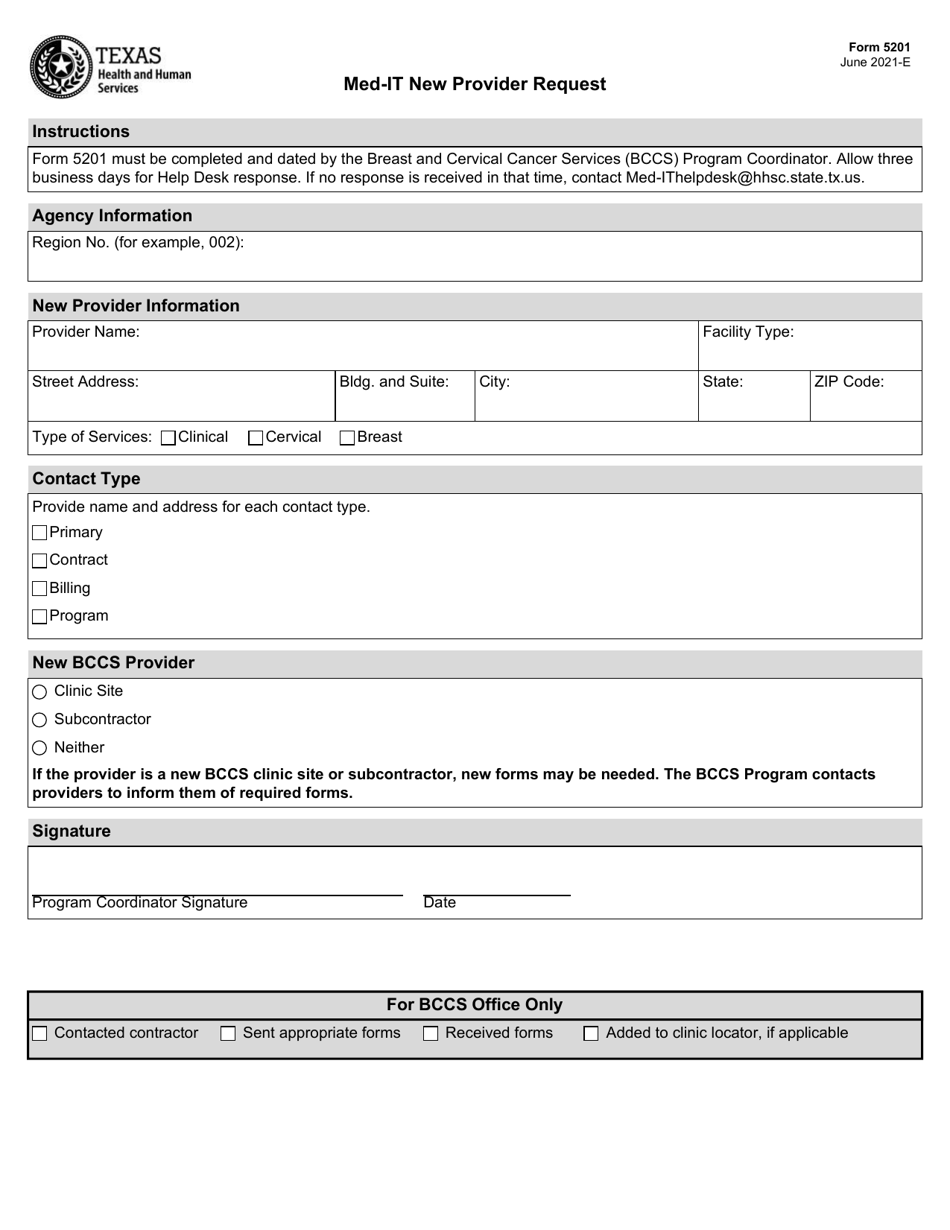 Form 5201 Med-It New Provider Request - Texas, Page 1