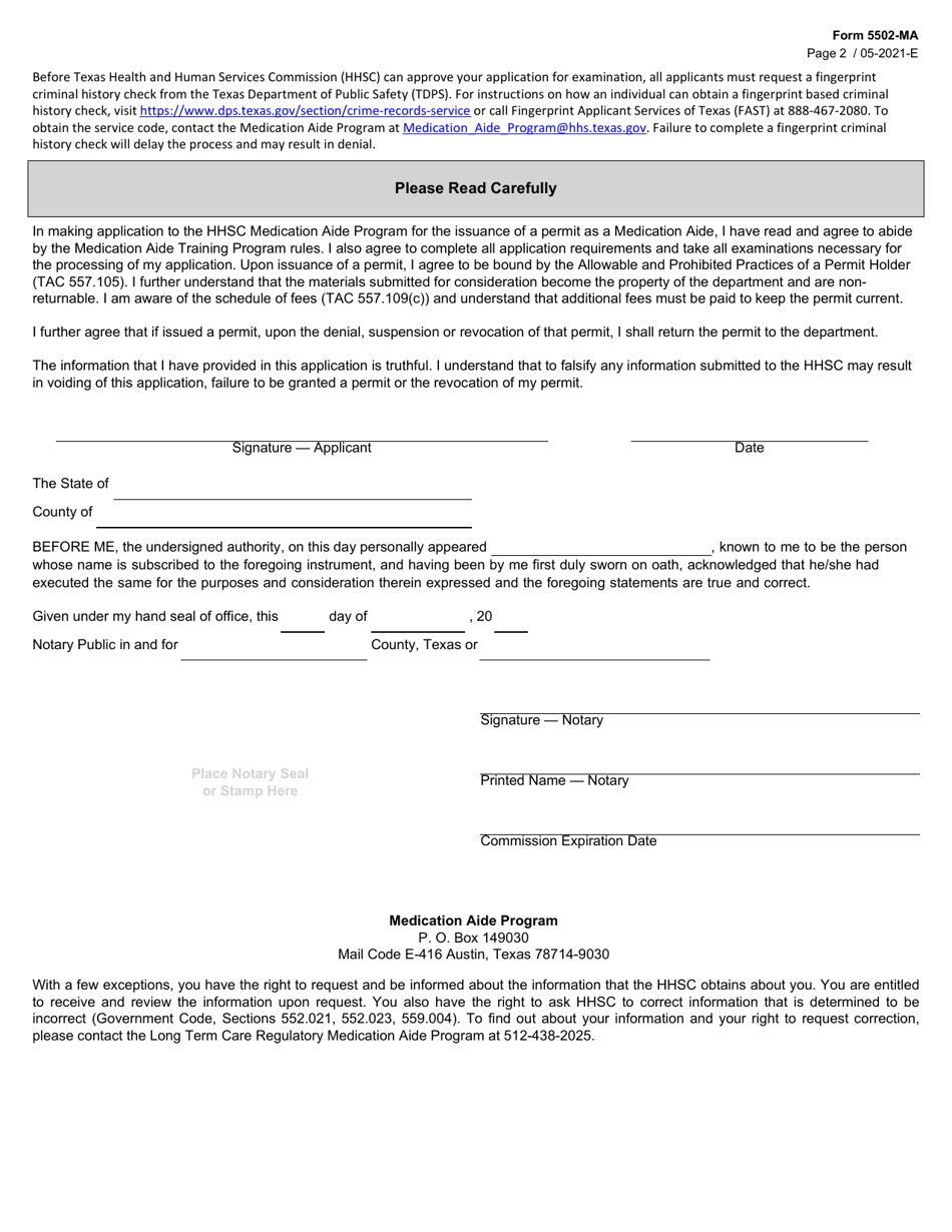 Form 5502-MA Download Fillable PDF or Fill Online Medication Aide ...