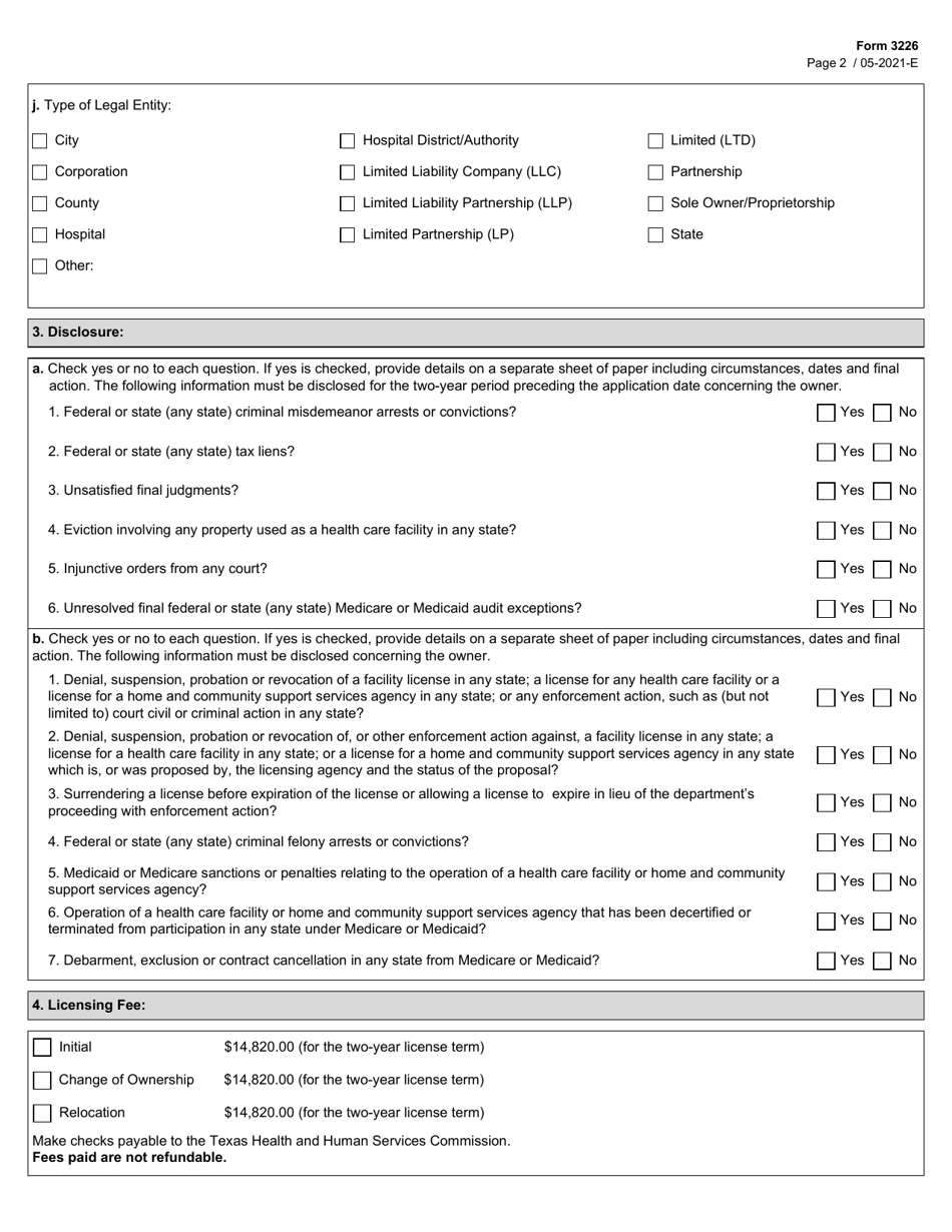 Form 3226 Freestanding Emergency Medical Care Facility License Application - Texas, Page 2