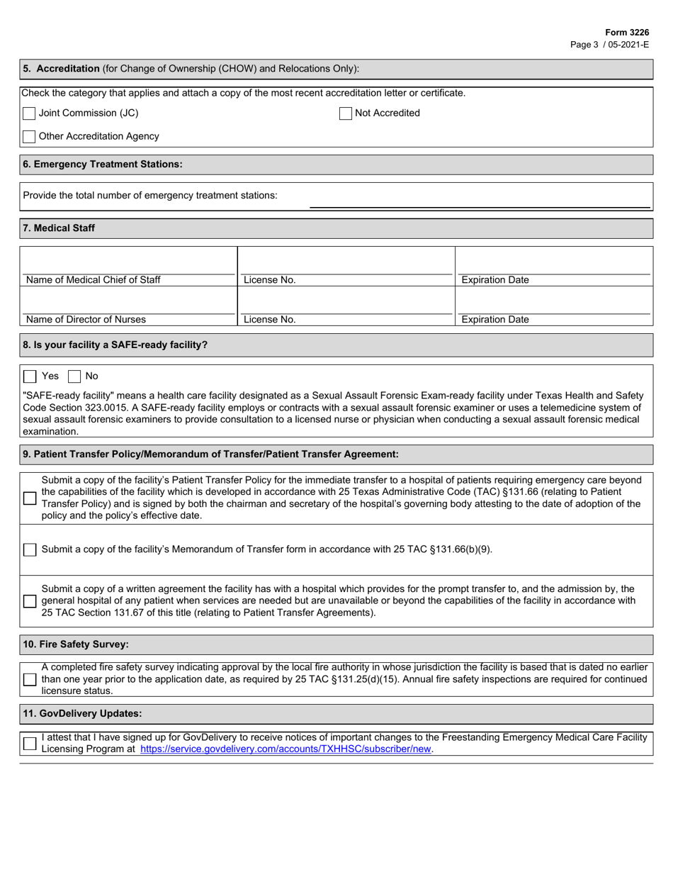 Form 3226 Freestanding Emergency Medical Care Facility License Application - Texas, Page 3