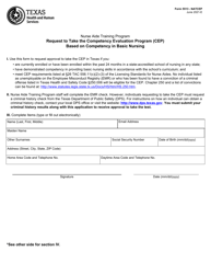 Document preview: Form 5513 - NATCEP Request to Take the Competency Evaluation Program (Cep) Based on Competency in Basic Nursing - Texas
