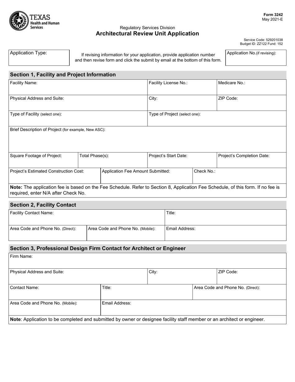 Form 3242 Architectural Review Unit Application - Texas, Page 1
