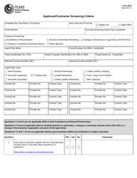 Form 5916 Applicant/Contractor Screening Criteria - Texas
