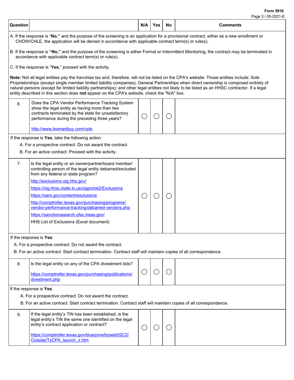 Form 5916 Applicant / Contractor Screening Criteria - Texas, Page 3