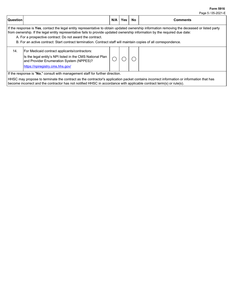 Form 5916 Applicant / Contractor Screening Criteria - Texas, Page 5