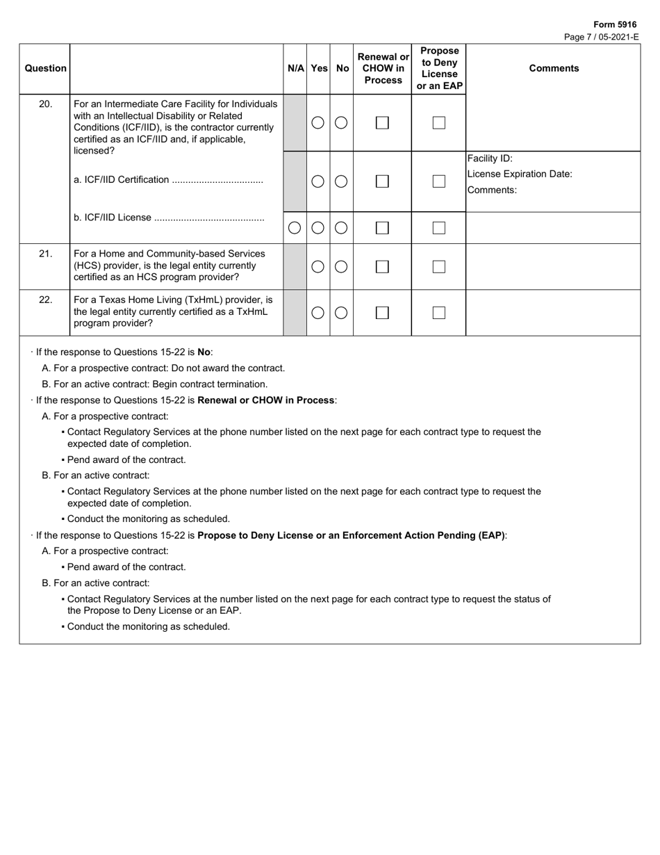 Form 5916 Applicant / Contractor Screening Criteria - Texas, Page 7