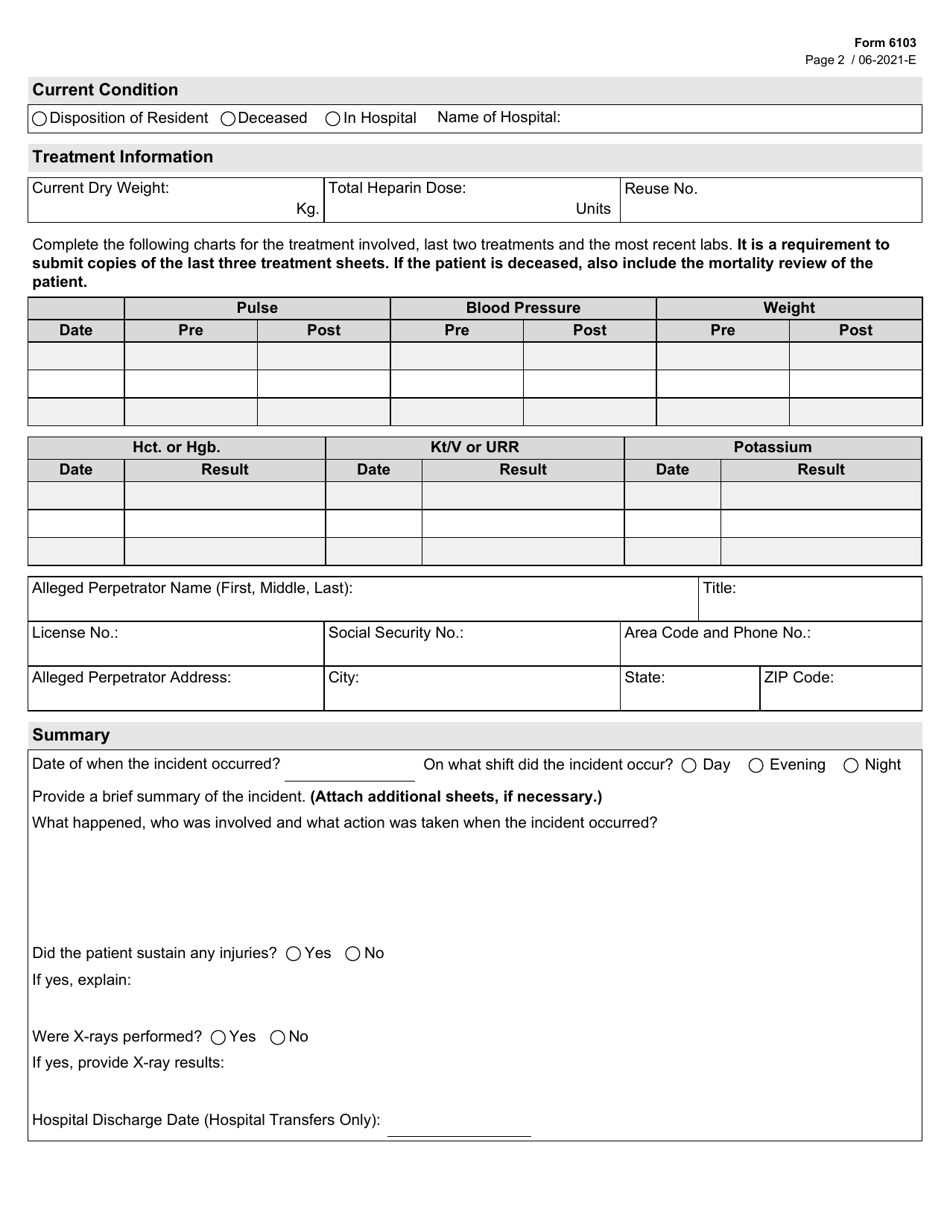 Form 6103 Download Fillable PDF or Fill Online End Stage Renal Disease ...