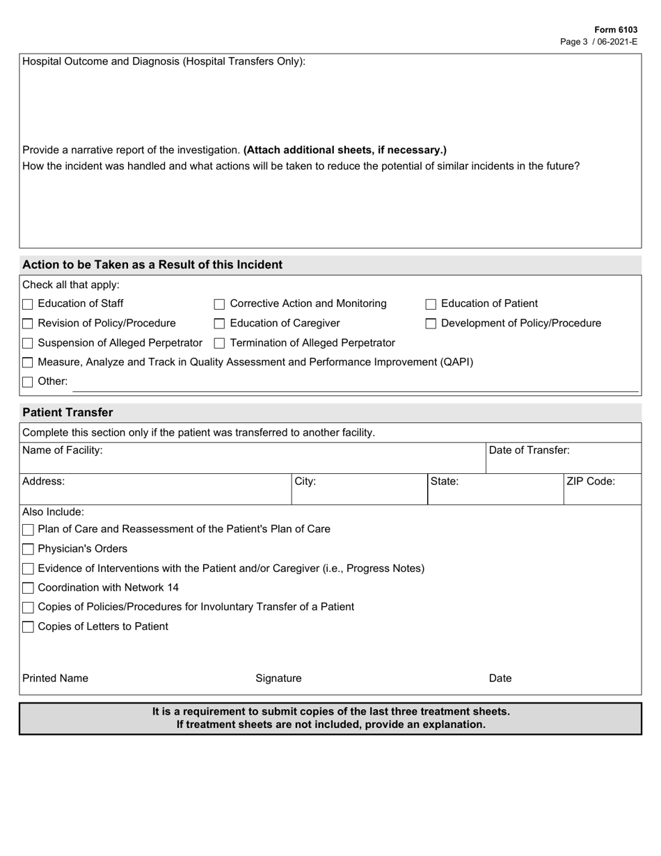 Form 6103 End Stage Renal Disease Facility Incident Report - Texas, Page 3