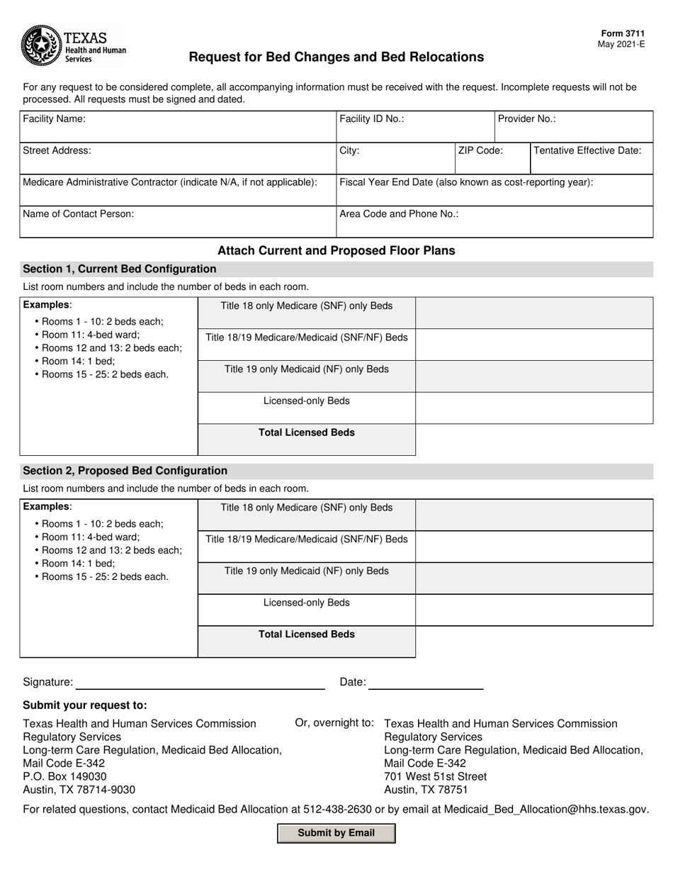 Form 3711 Request for Bed Changes and Bed Relocations - Texas, Page 1