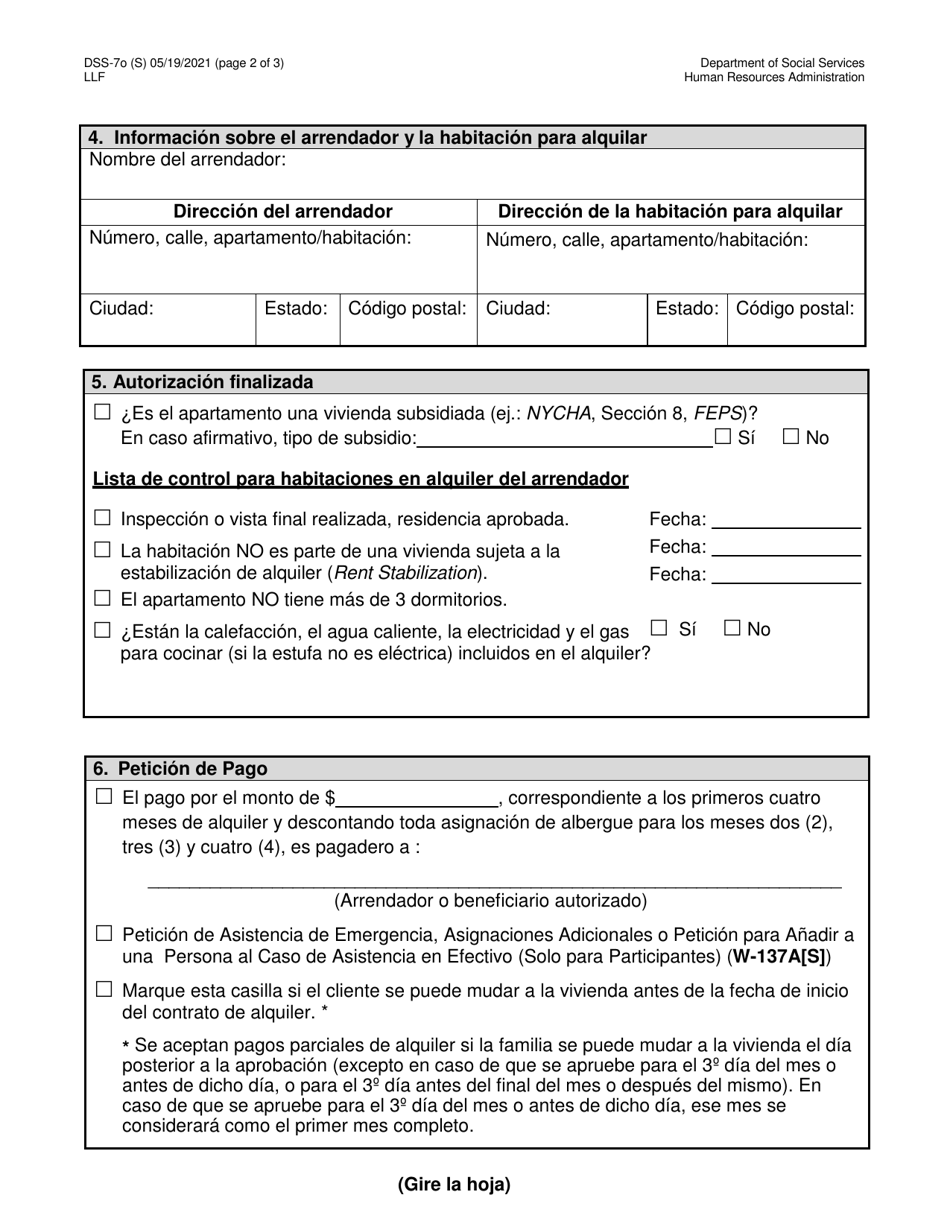 Formulario DSS-7O Solicitud De Cityfheps (Solo Para Habitaciones) - New York City (Spanish), Page 2
