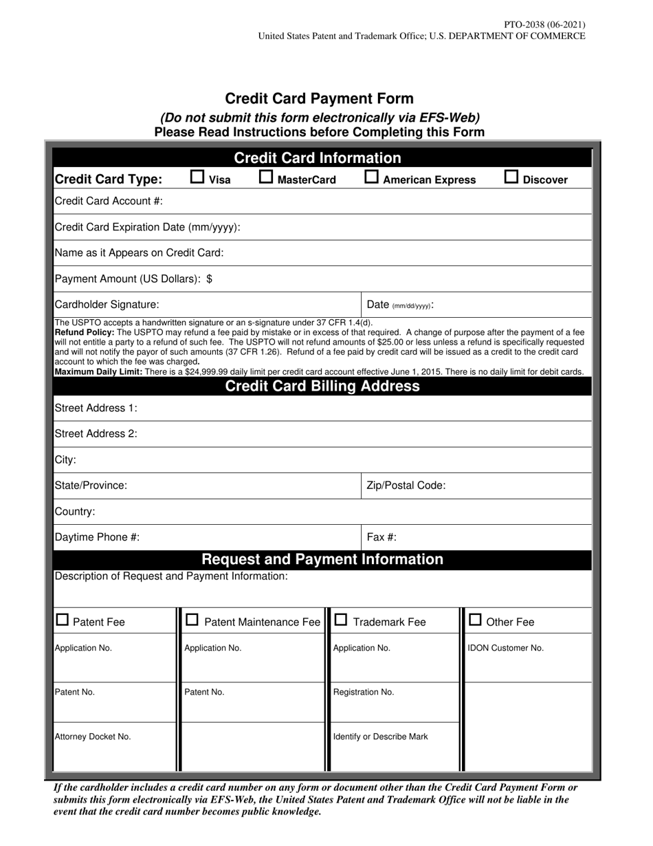 Form PTO-2038 Credit Card Payment Form, Page 3