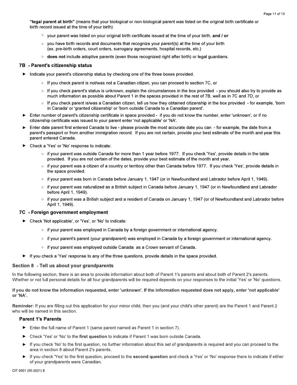 Form CIT0001 Application for Citizenship Certificate for Adults and Minors (Proof of Citizenship) - Canada, Page 11
