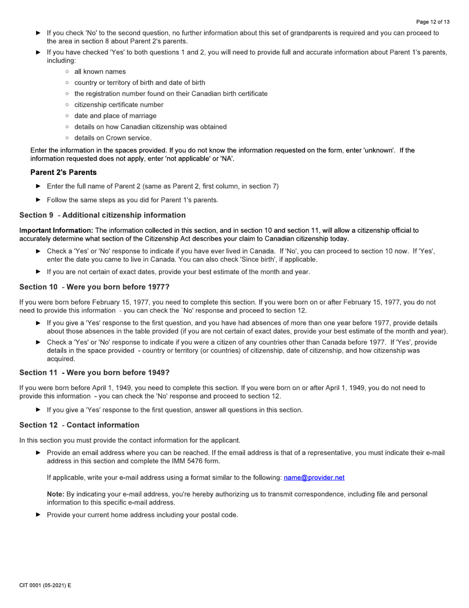 Form CIT0001 Application for Citizenship Certificate for Adults and Minors (Proof of Citizenship) - Canada, Page 12