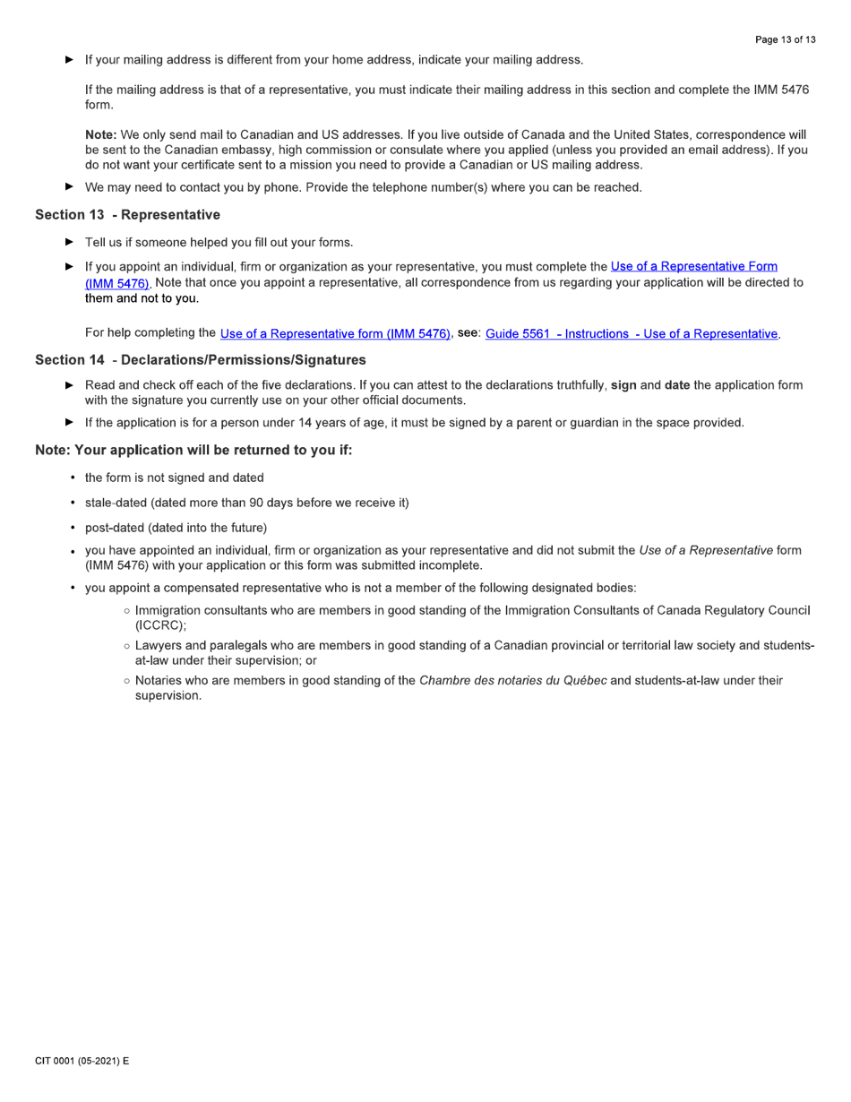 Form CIT0001 Application for Citizenship Certificate for Adults and Minors (Proof of Citizenship) - Canada, Page 13