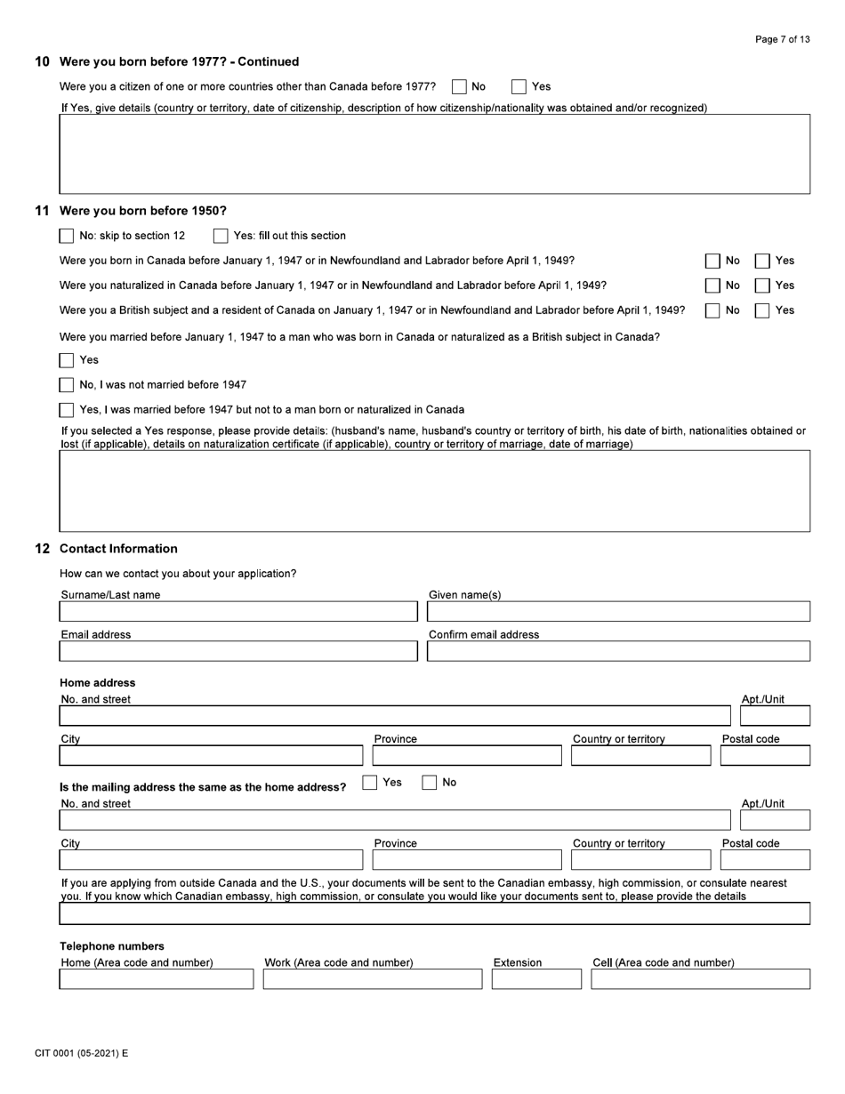 Form CIT0001 Application for Citizenship Certificate for Adults and Minors (Proof of Citizenship) - Canada, Page 7