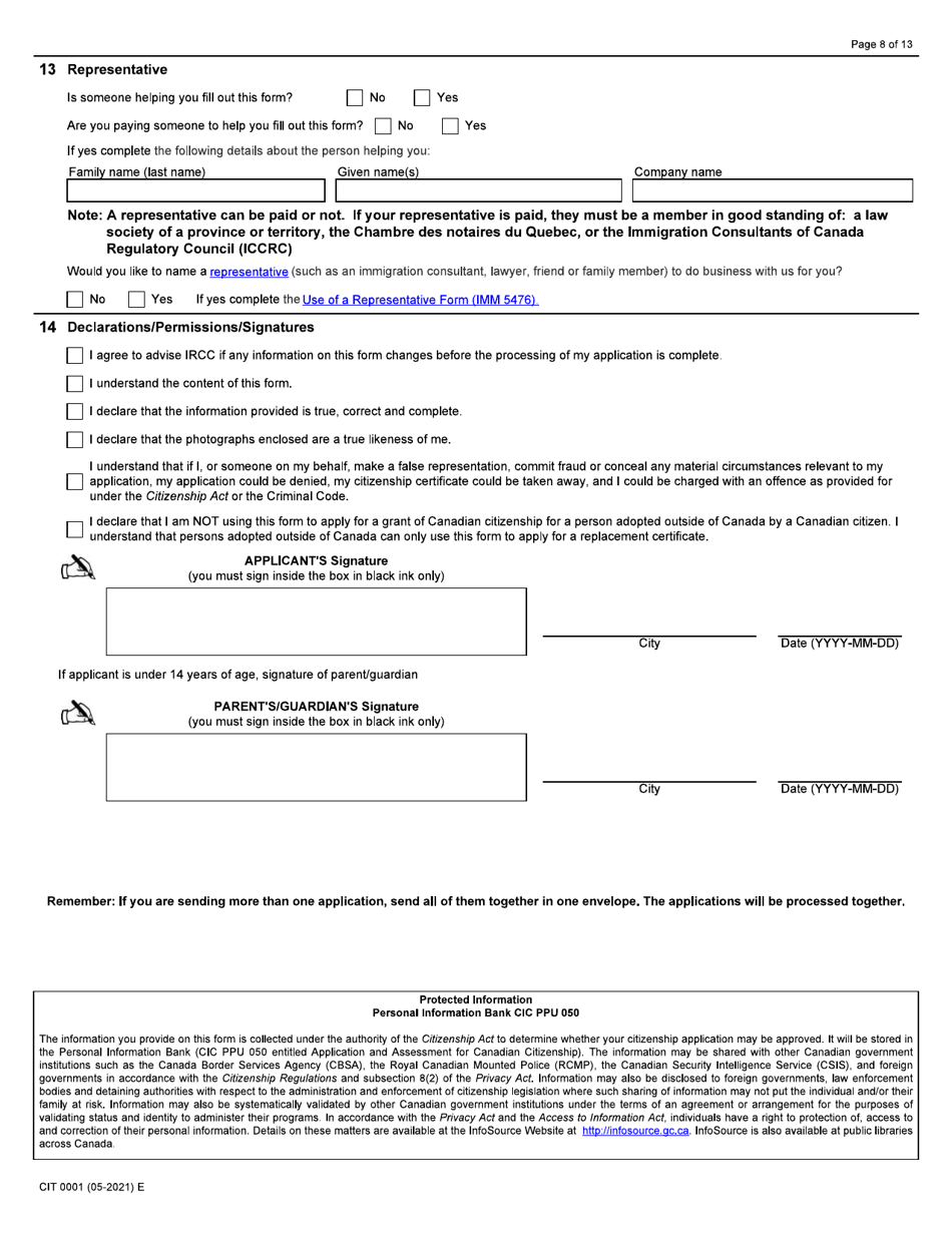 Form CIT0001 Application for Citizenship Certificate for Adults and Minors (Proof of Citizenship) - Canada, Page 8