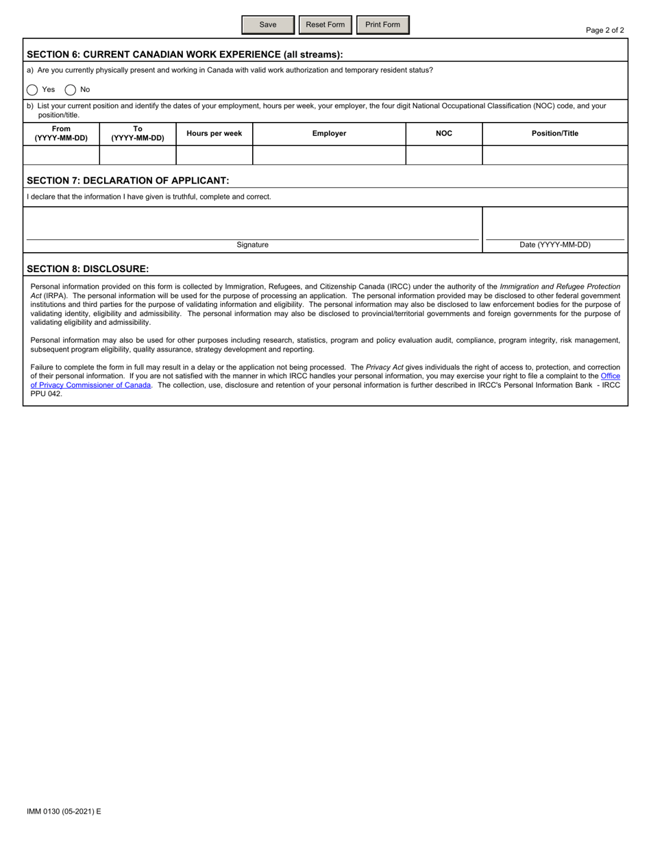Form IMM0130 Schedule 3 Temporary Resident to Permanent Resident Pathway: Streams a  B and International Graduates - Canada, Page 2