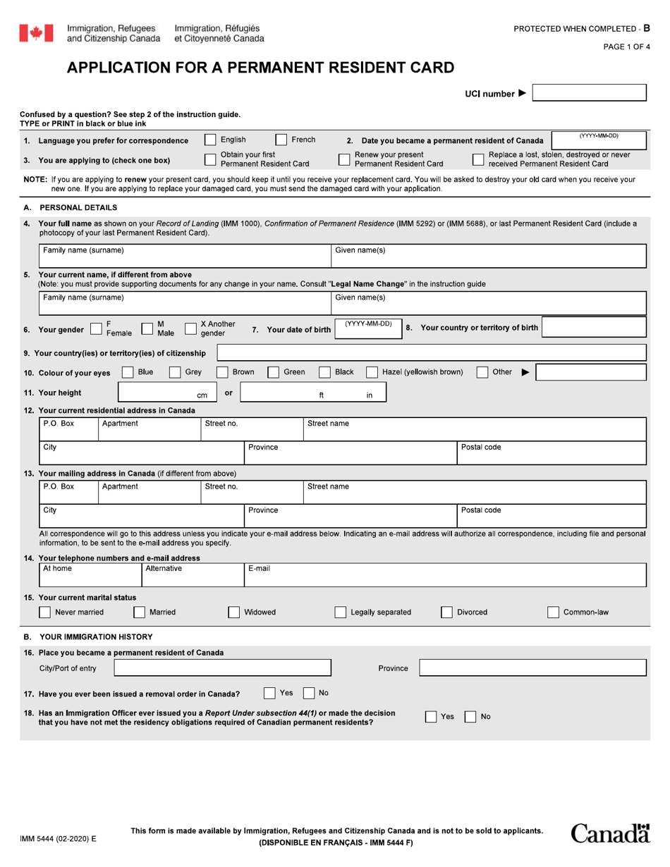 Form IMM5444 Download Fillable PDF or Fill Online Application for a
