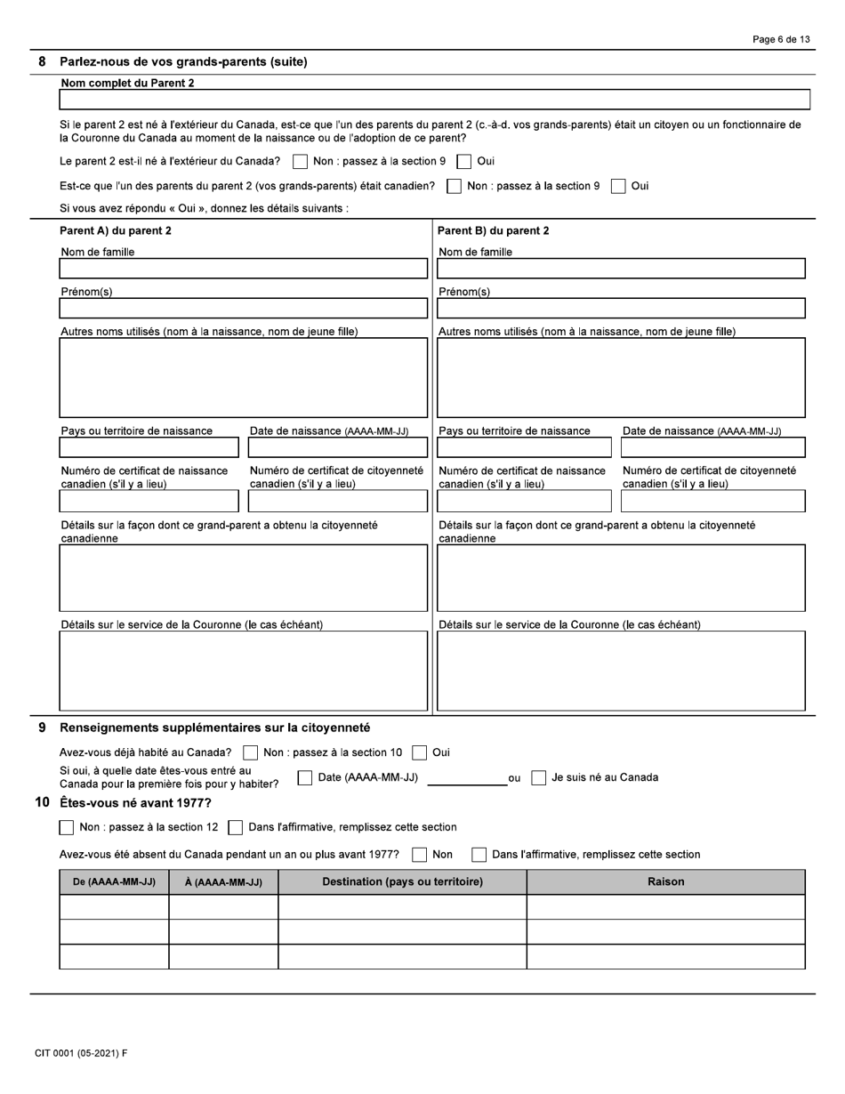 Forme CIT0001 Demande De Certificat De Citoyennete Pour Adultes Et Mineurs - Canada (French), Page 6