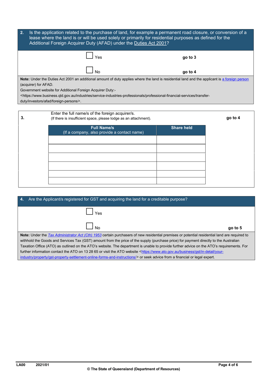 Form LA00 Part A Contact and Land Details - Queensland, Australia, Page 4