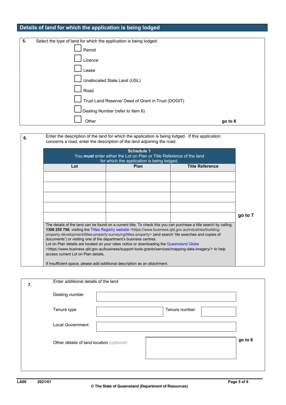 Form LA00 Part A Contact and Land Details - Queensland, Australia, Page 5