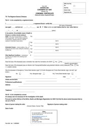 Form 30A &quot;Coronial Certificate&quot; - Queensland, Australia
