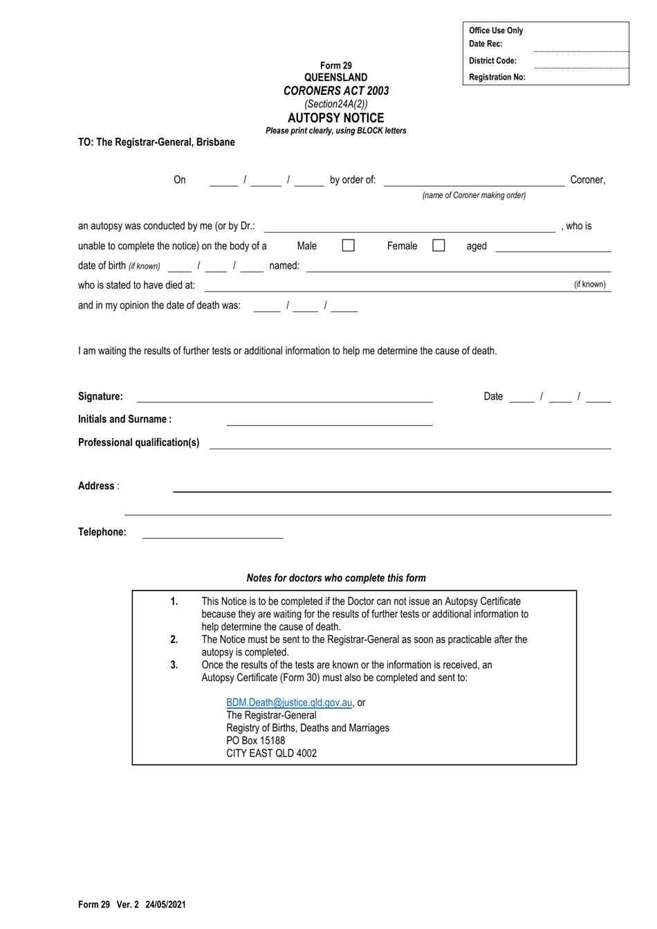 Form 29 - Fill Out, Sign Online and Download Printable PDF, Queensland ...