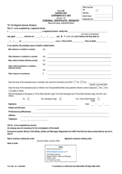 Form 30B &quot;Coronial Certificate - Neonate&quot; - Queensland, Australia