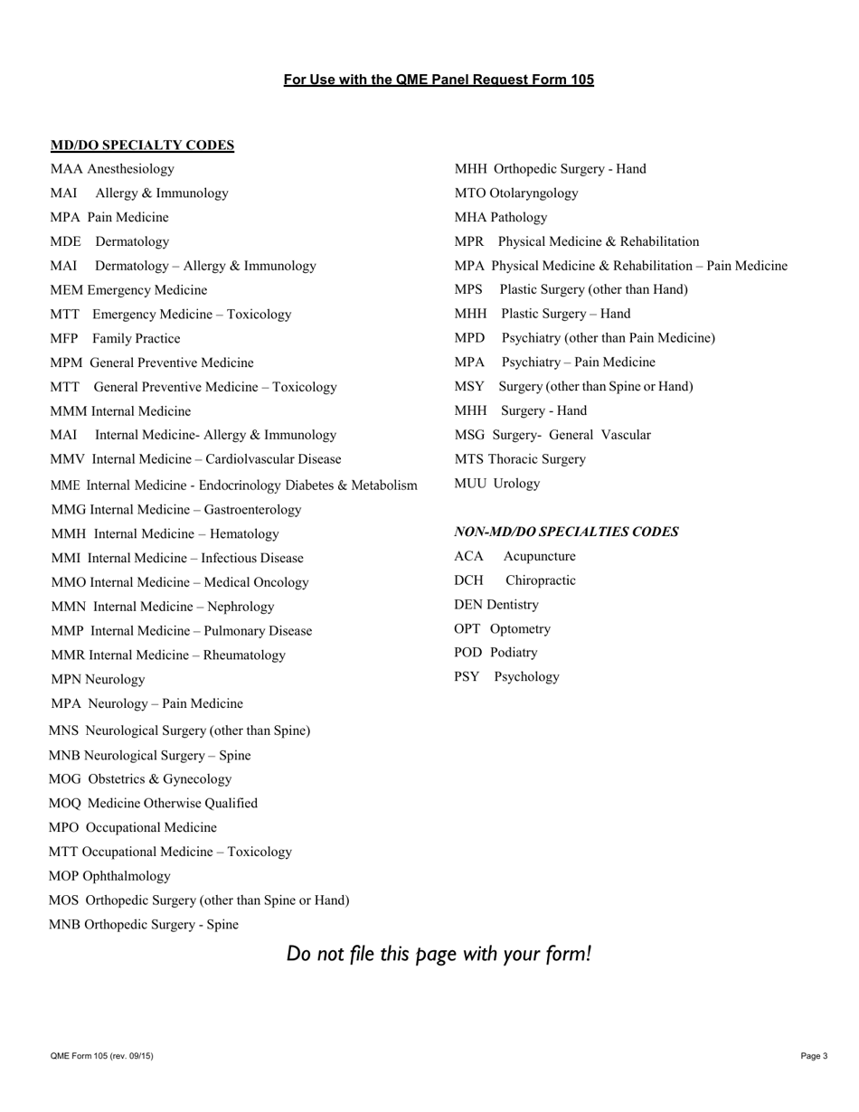 QME Form 105 Request for Qualified Medical Evaluator Panel (Unrepresented Employee) - California, Page 3