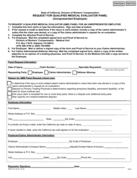 Document preview: QME Form 105 Request for Qualified Medical Evaluator Panel (Unrepresented Employee) - California