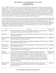 Instructions for QME Form 106 Request for Qme Panel Under Labor Code 4062.2 Represented - for Injuries Occurring Prior to January 1, 2005 - California