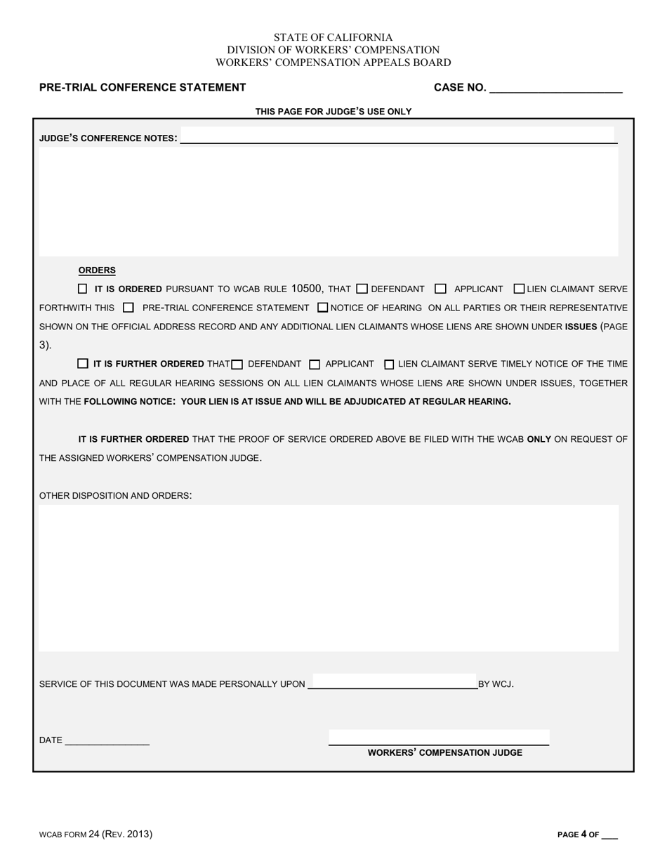 WCAB Form 24 Pre-trial Conference Statement - California, Page 4