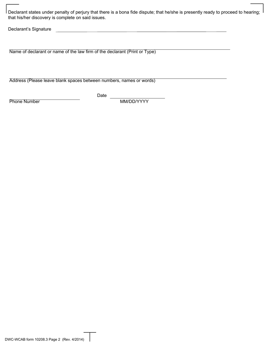 DWC-CA Form 10208.3 - Fill Out, Sign Online and Download Fillable PDF ...