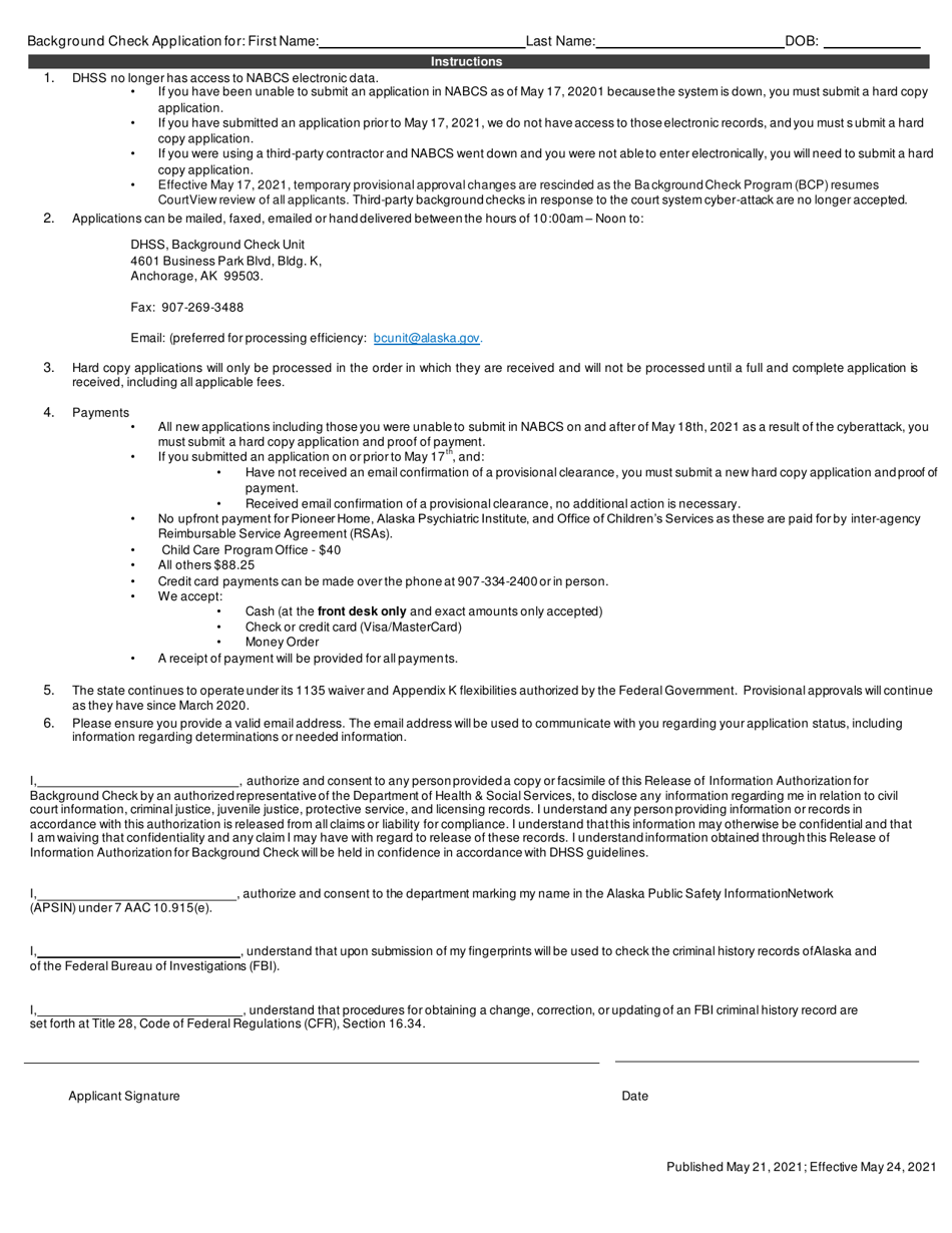 Alaska Background Check Application - Alaska, Page 3