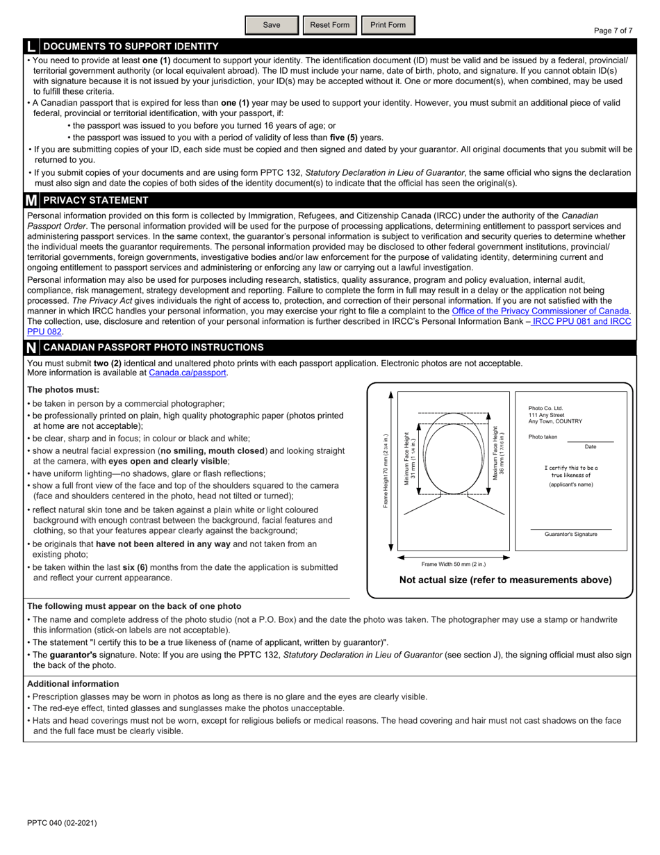 Form PPTC040 Adult Abroad General Passport Application for Canadians 16 Years of Age or Over Applying Outside of Canada and the Usa - Canada, Page 7