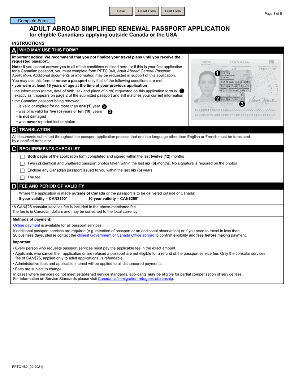 Form PPTC482 Adult Abroad Simplified Renewal Passport Application for Canadians Applying Outside of Canada and the Usa - Canada, Page 3