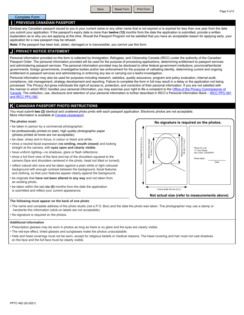 Form PPTC482 Adult Abroad Simplified Renewal Passport Application for Canadians Applying Outside of Canada and the Usa - Canada, Page 5