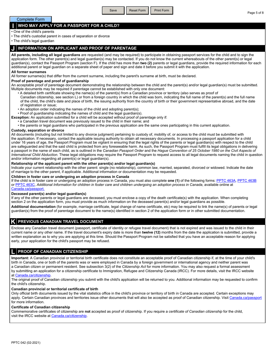 Form PPTC042 Child Abroad General Passport Application for Canadians Under 16 Years of Age Applying Outside of Canada and the Usa - Canada, Page 5