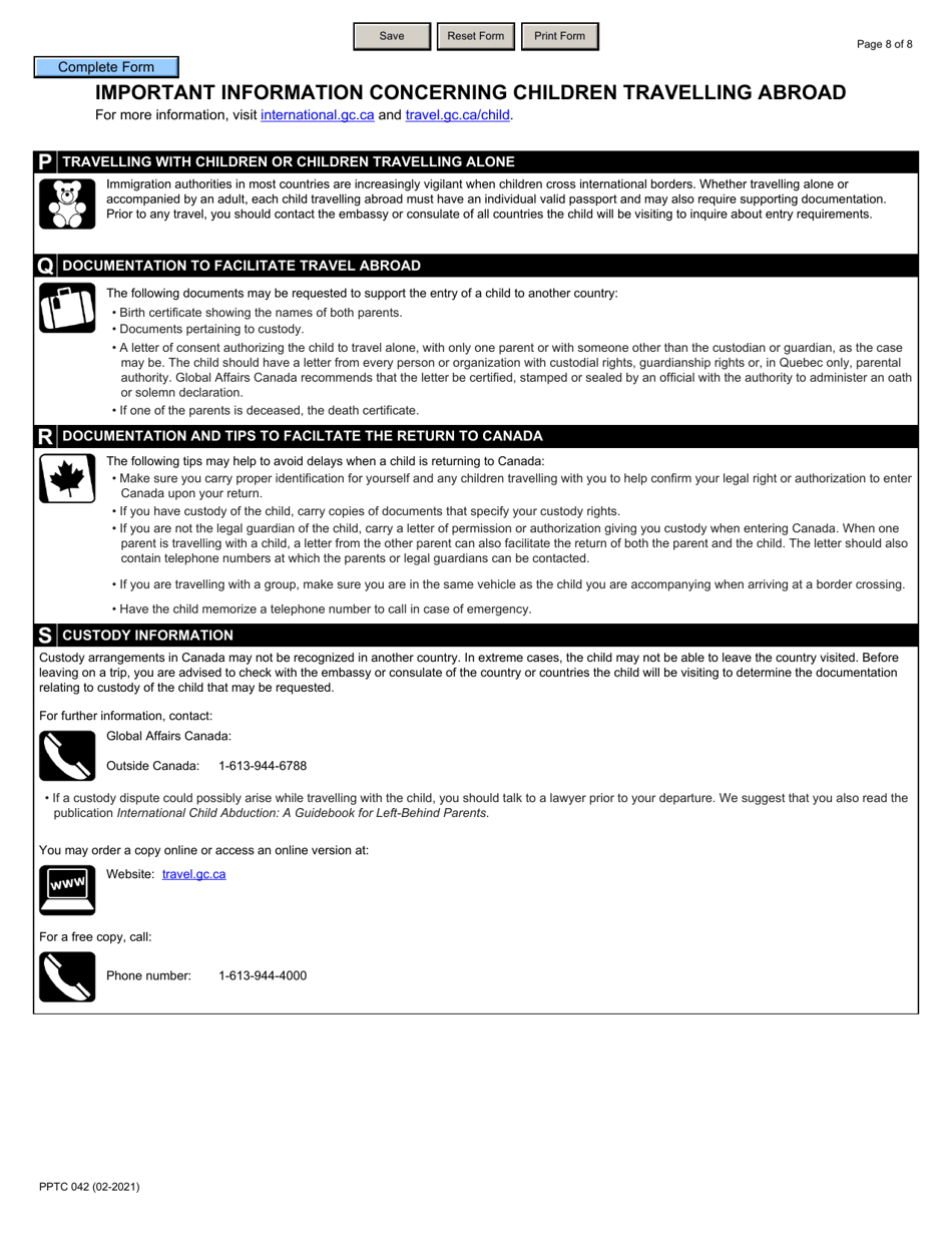 Form PPTC042 Child Abroad General Passport Application for Canadians Under 16 Years of Age Applying Outside of Canada and the Usa - Canada, Page 8