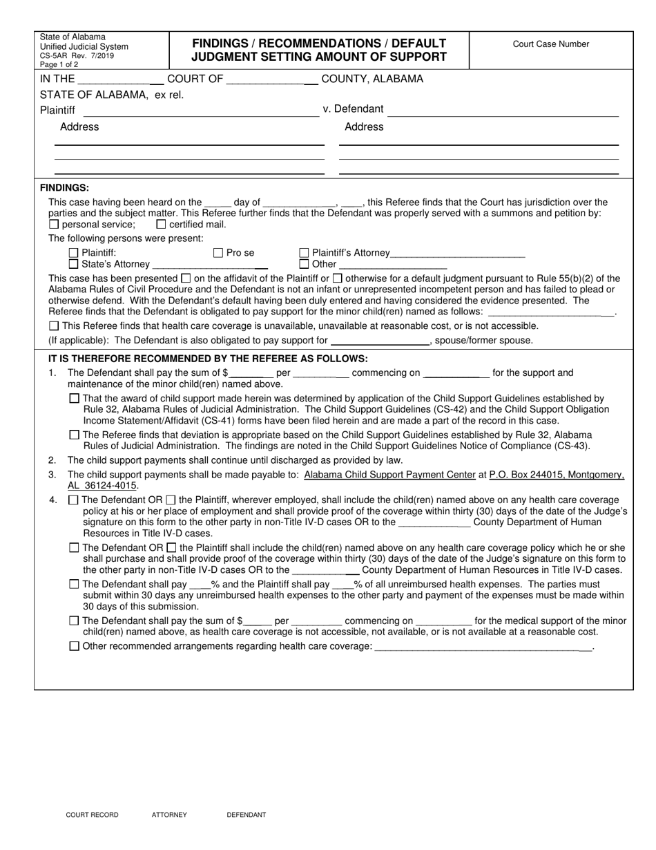 Form CS5AR Fill Out, Sign Online and Download Fillable PDF, Alabama