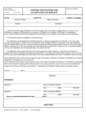 Form CS-3 &quot;Answer and Waiver and Acceptance of Service&quot; - Alabama