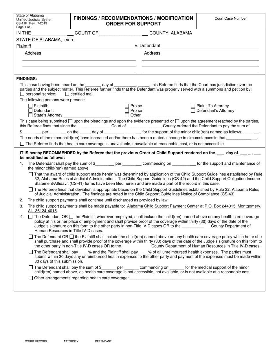 Form CS-11R - Fill Out, Sign Online and Download Fillable PDF, Alabama ...